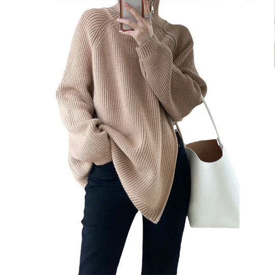 Women's Long-Zip Turtleneck Sweater – High Neck Zip Front Pullover