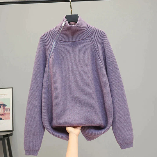 Women's Long-Zip Turtleneck Sweater – High Neck Zip Front Pullover
