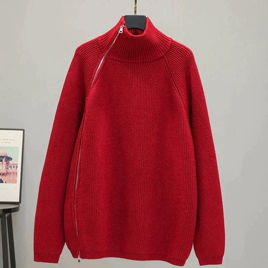 Women's Long-Zip Turtleneck Sweater – High Neck Zip Front Pullover