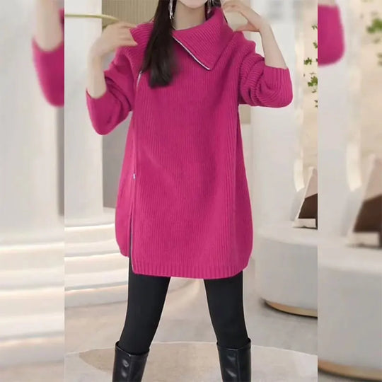 Women's Long-Zip Turtleneck Sweater – High Neck Zip Front Pullover