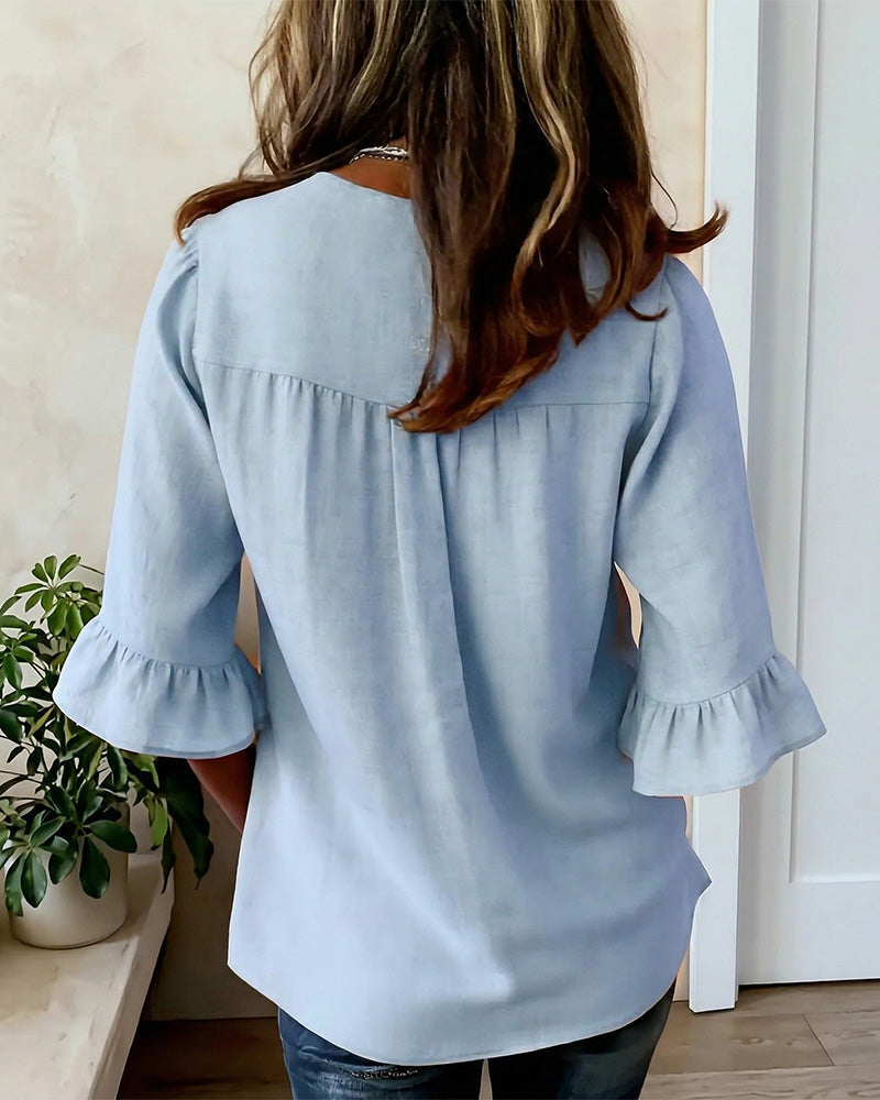 Women's Ruffle Button Blouse – Relaxed Flowy Long Sleeve Blouse