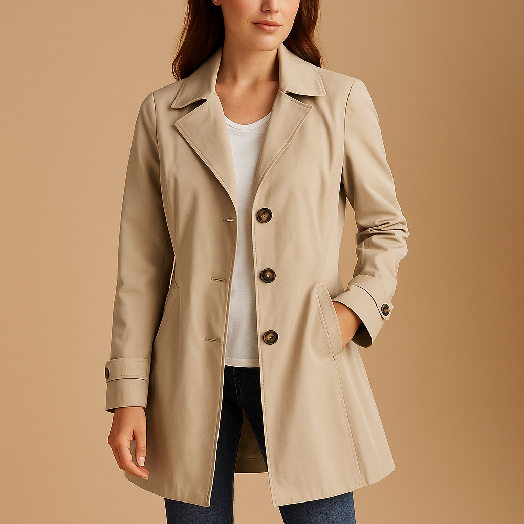Women's Tailored Trench Coat – Button Front Long Coat