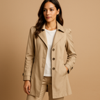Women's Tailored Trench Coat – Button Front Long Coat