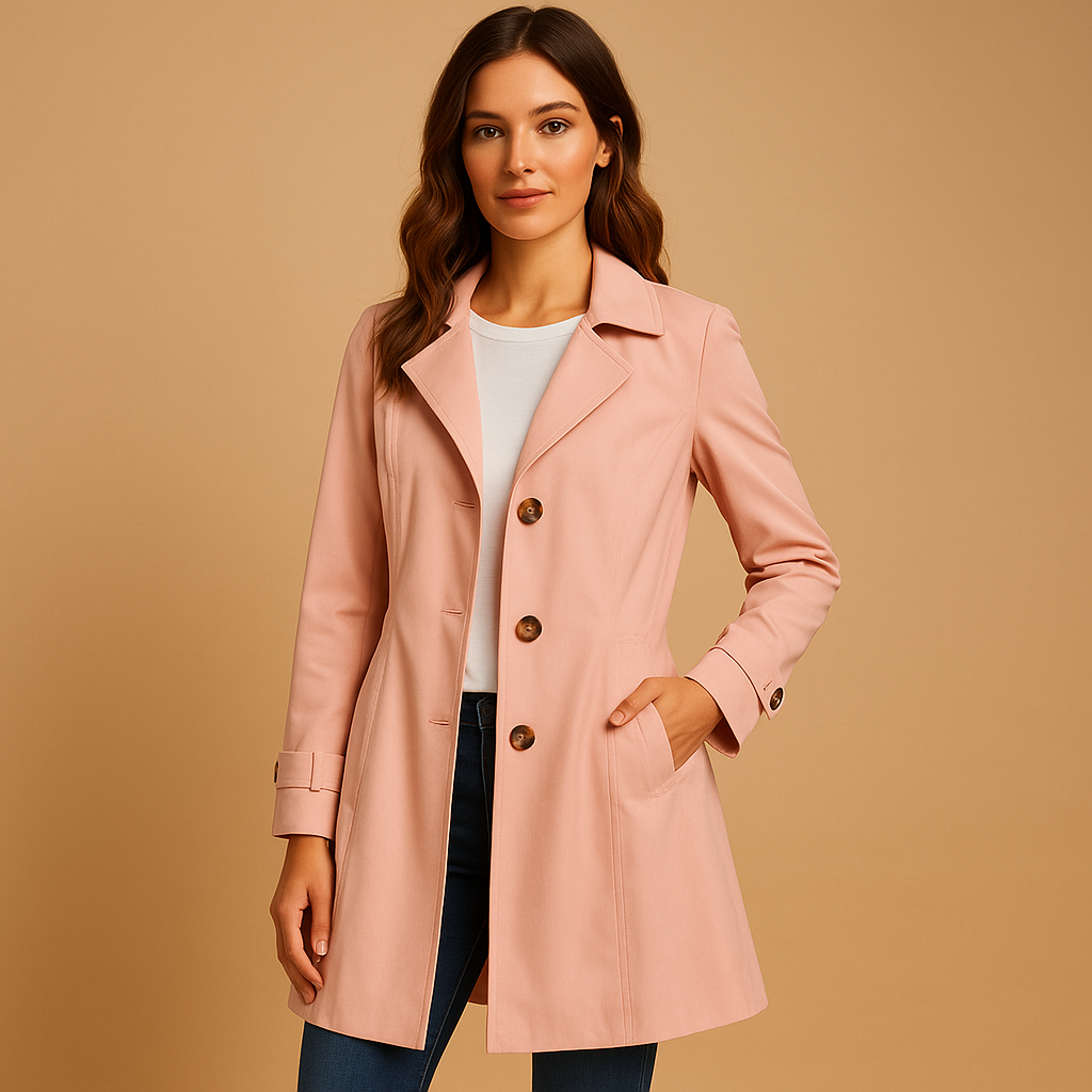 Women's Tailored Trench Coat – Button Front Long Coat