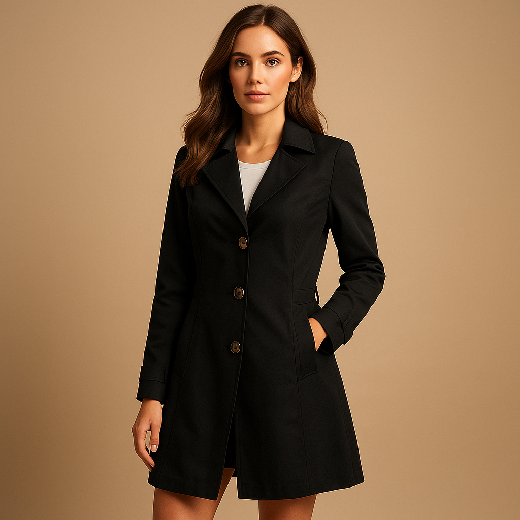 Women's Tailored Trench Coat – Button Front Long Coat