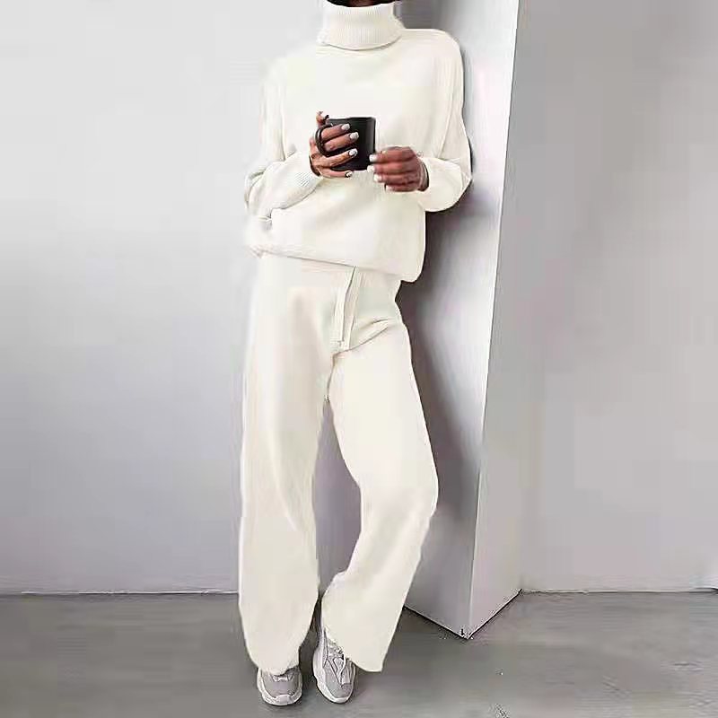 Women's Roll Neck Knit Set – Long Sleeve Top & Matching Bottom Set