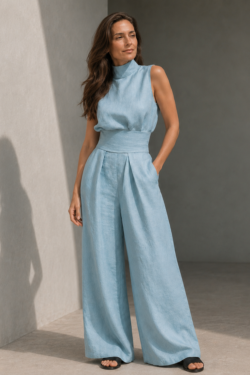 Women's Wide Leg Pants Set – Sleeveless Summer Set