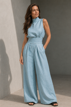 Women's Wide Leg Pants Set – Sleeveless Summer Set