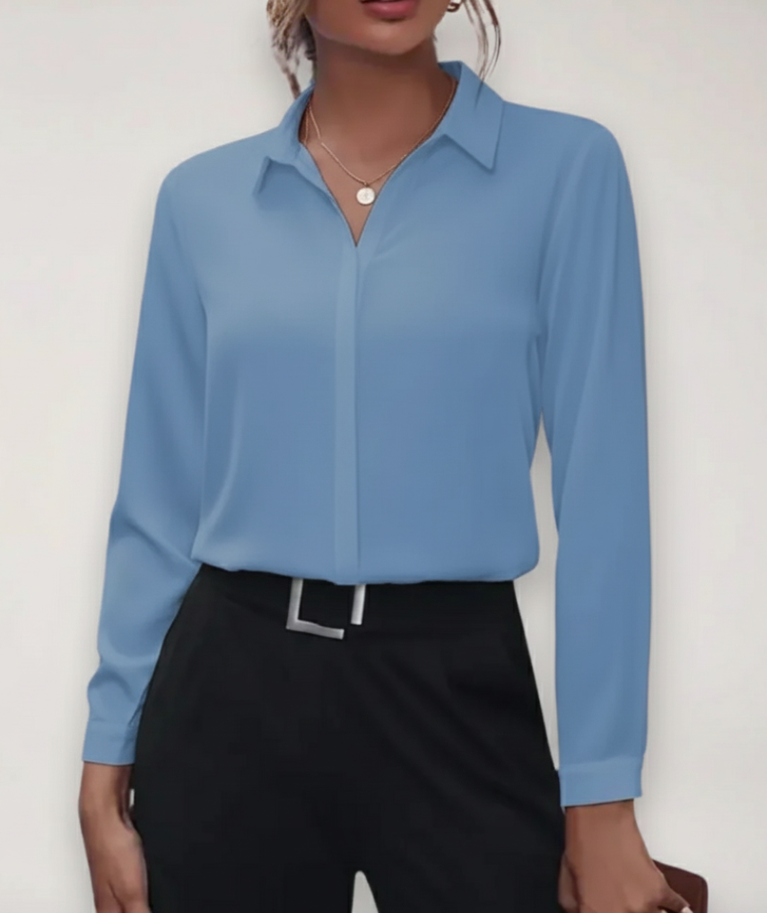 Women's Button Front Office Blouse – Tailored Classic Work Blouse