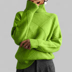 Women's Geometric Roll Neck Sweater – Relaxed Fit Winter Sweater