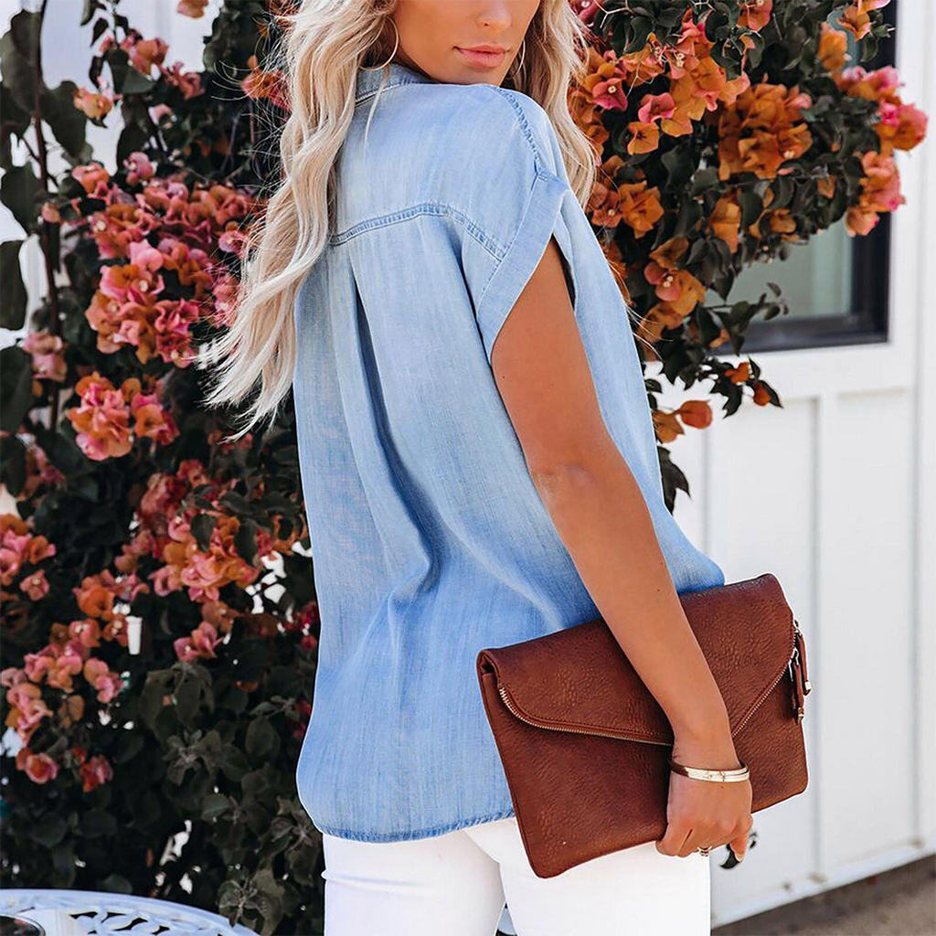 Tiffany | Denim Look Casual Blouse