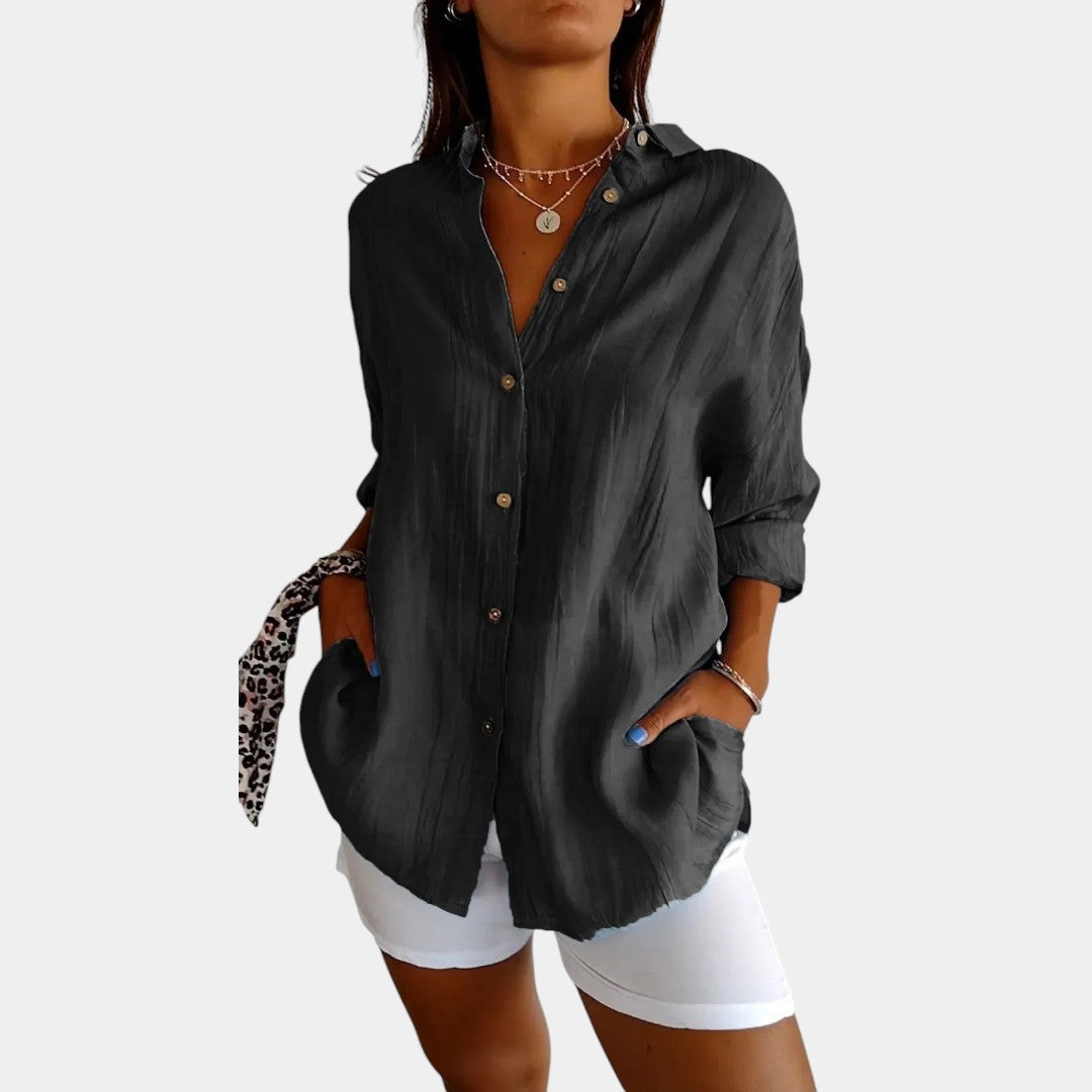 Women's Relaxed Long Sleeve Blouse – Lightweight Everyday Blouse