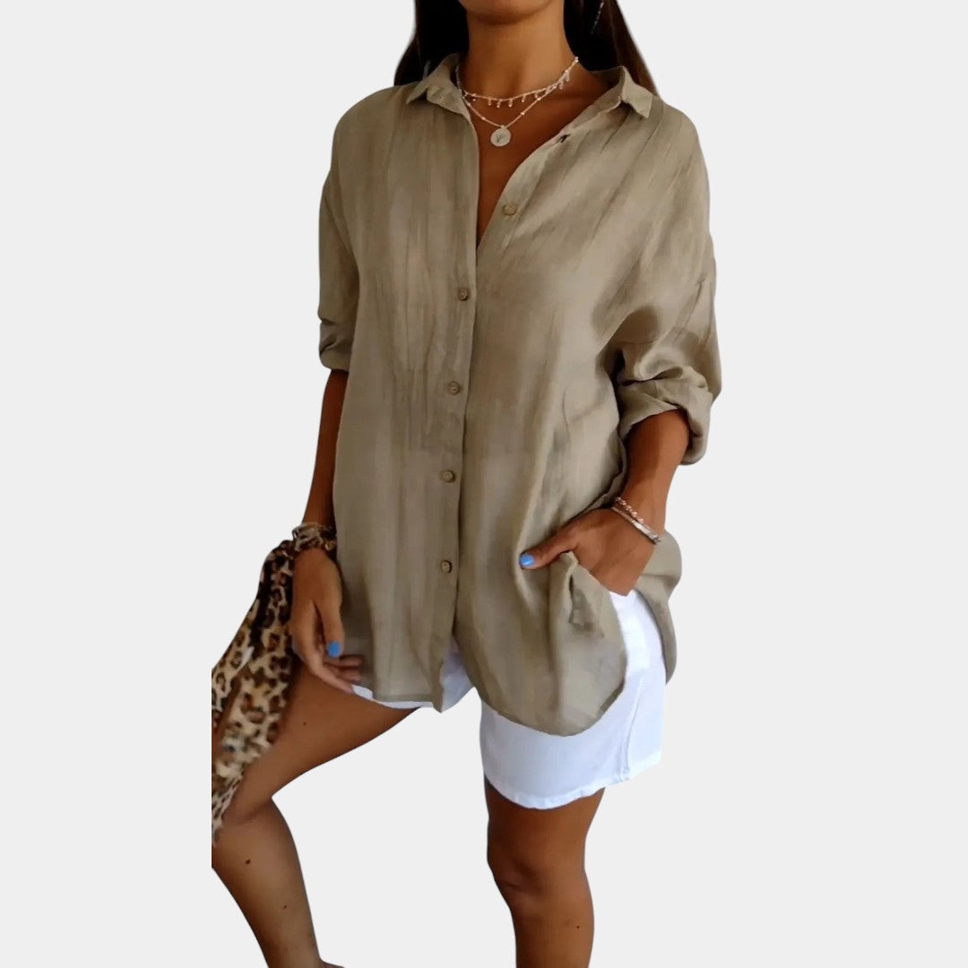 Women's Relaxed Long Sleeve Blouse – Lightweight Everyday Blouse