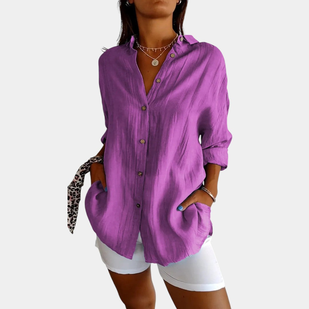 Women's Relaxed Long Sleeve Blouse – Lightweight Everyday Blouse