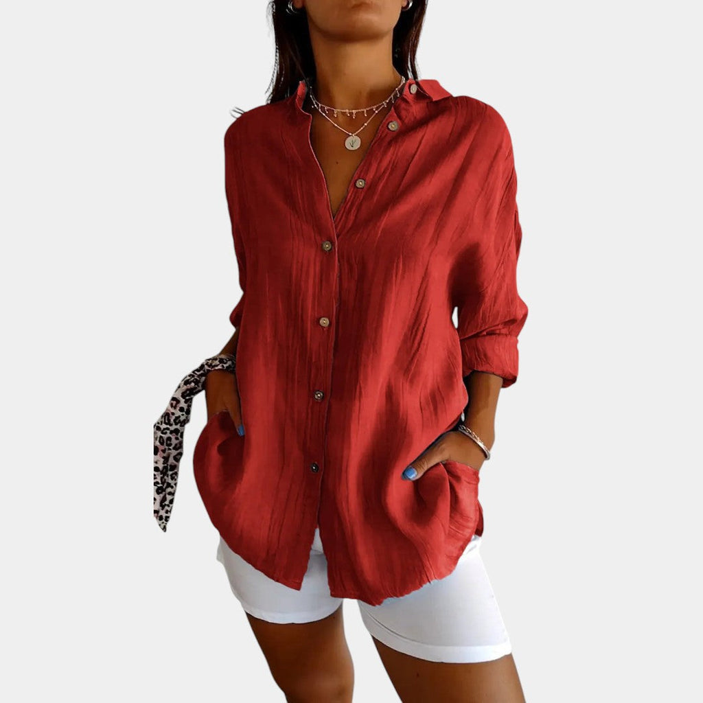Women's Relaxed Long Sleeve Blouse – Lightweight Everyday Blouse