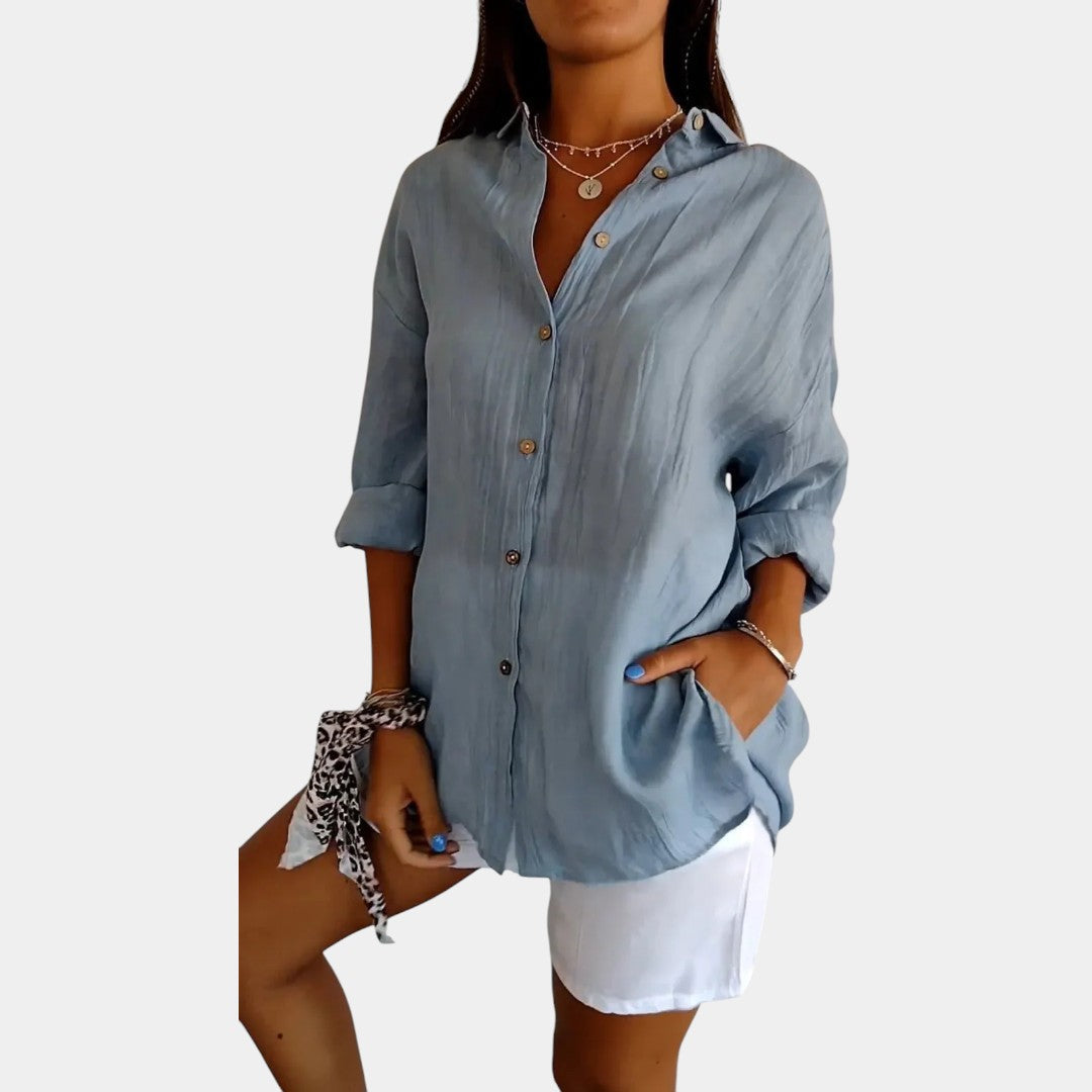 Women's Relaxed Long Sleeve Blouse – Lightweight Everyday Blouse