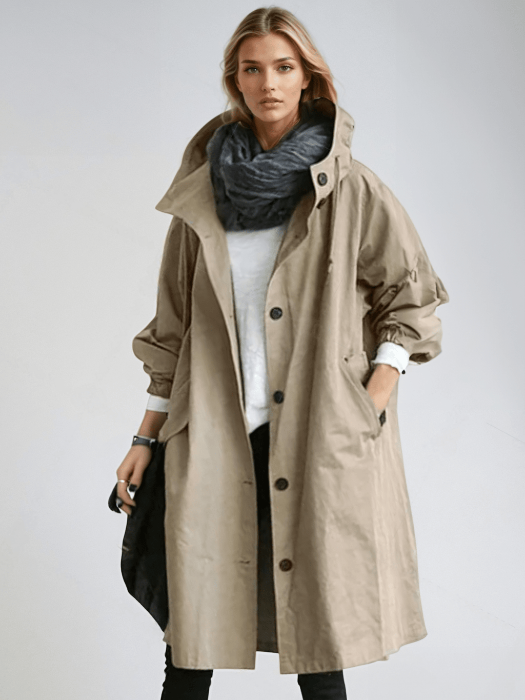 Women's Hooded Rain Trench Coat – Waterproof Long Coat