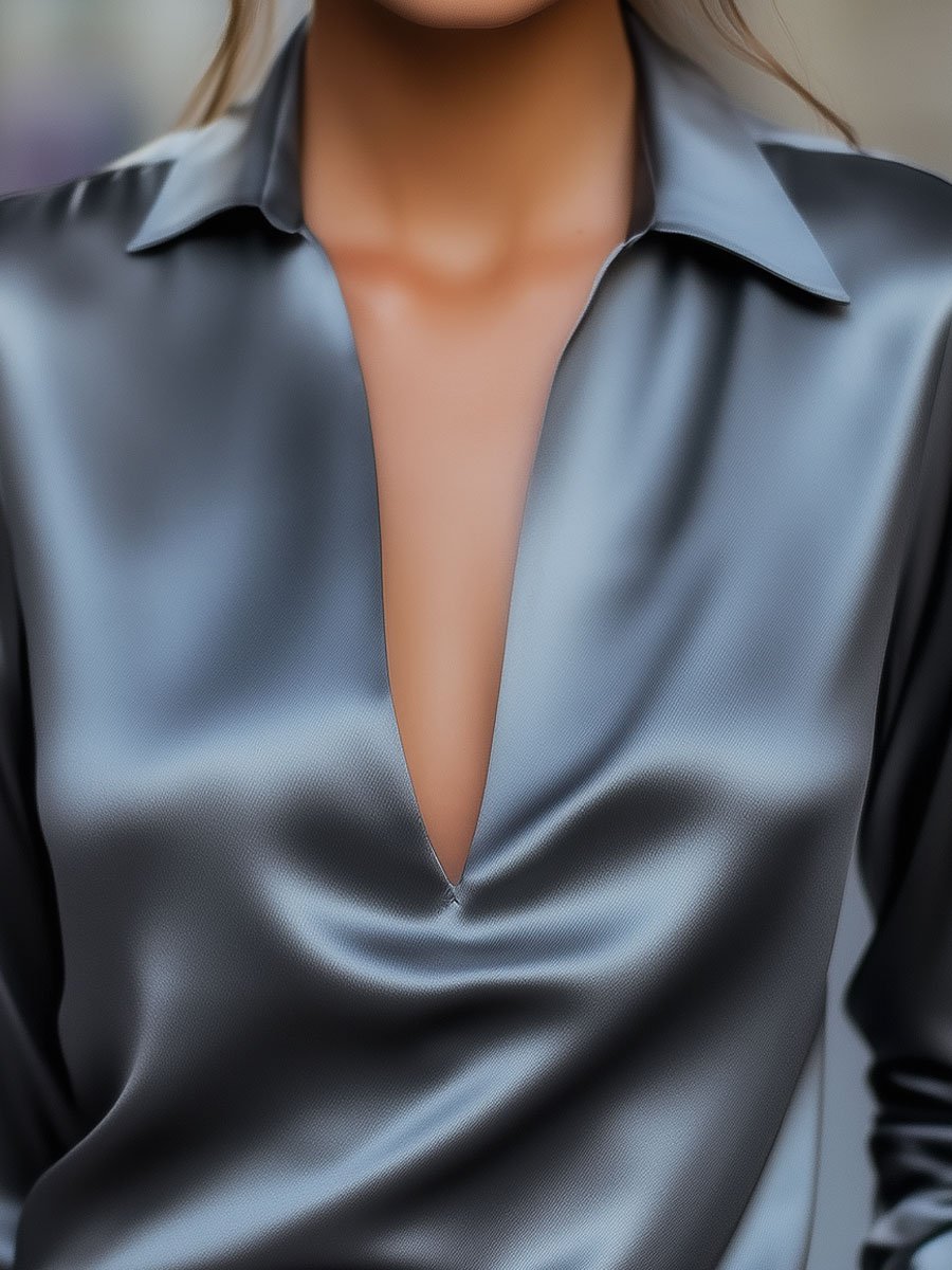 Women's Long Sleeve V-Neck Blouse – Classic Autumn Blouse