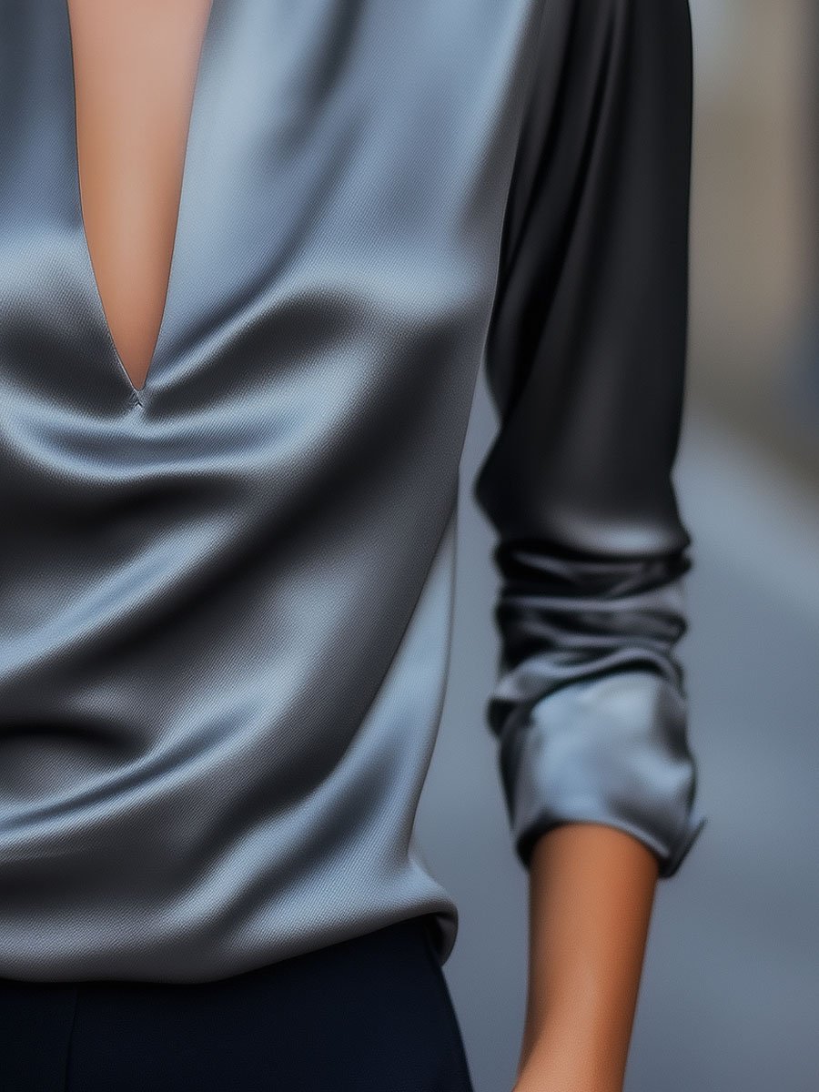 Women's Long Sleeve V-Neck Blouse – Classic Autumn Blouse