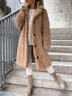 Women's Long Teddy Coat – Plush Relaxed Winter Overcoat