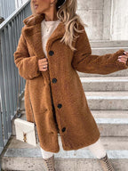 Women's Long Teddy Coat – Plush Relaxed Winter Overcoat