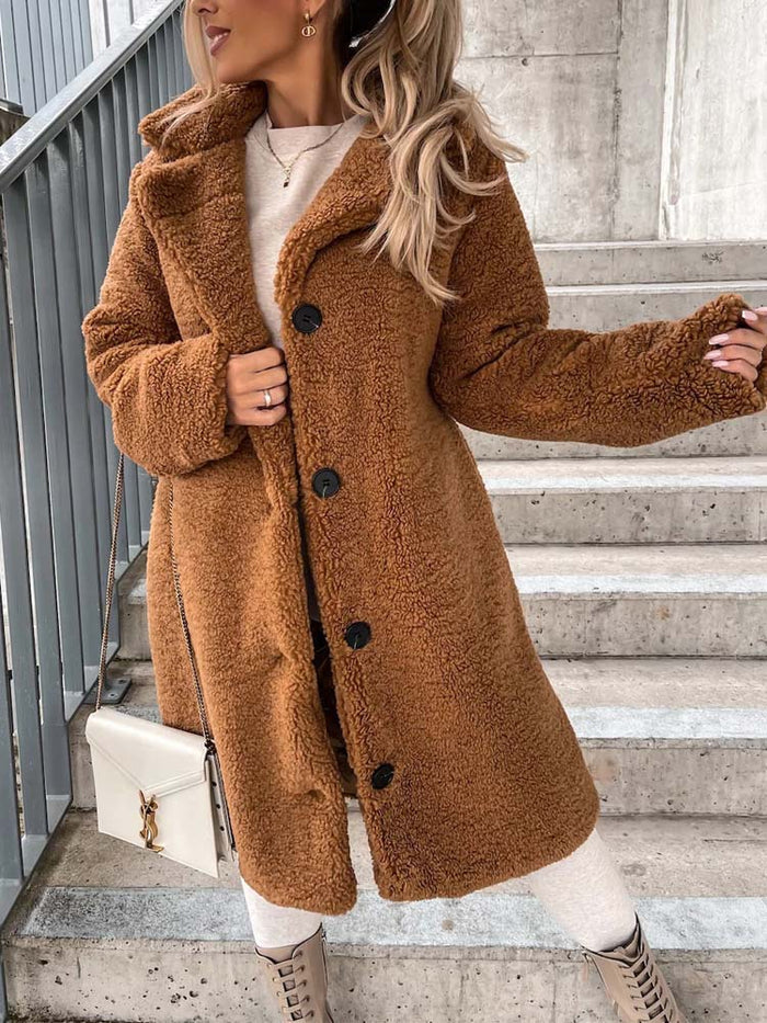 Women's Long Teddy Coat – Plush Relaxed Winter Overcoat