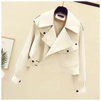Women's Cropped Faux Leather Jacket – Retro Zip-Up Biker Jacket