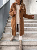 Women's Long Teddy Coat – Plush Relaxed Winter Overcoat