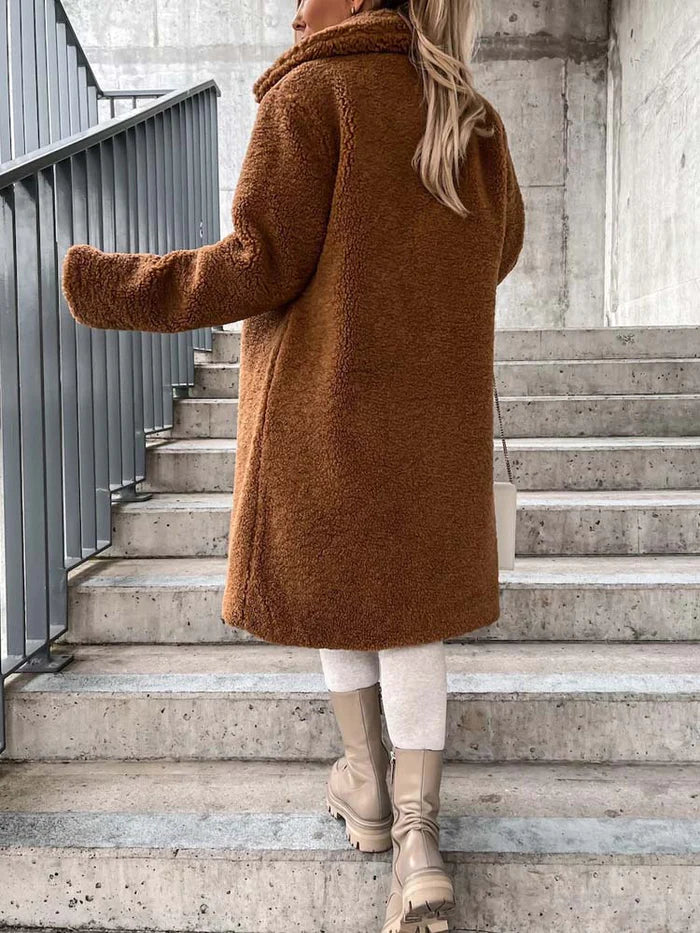 Women's Long Teddy Coat – Plush Relaxed Winter Overcoat