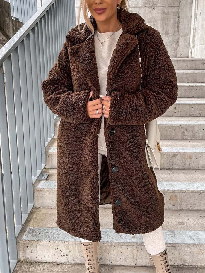 Women's Long Teddy Coat – Plush Relaxed Winter Overcoat