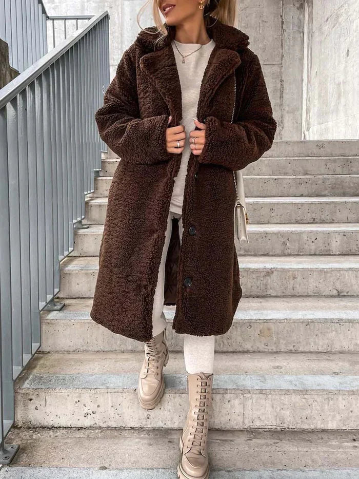 Women's Long Teddy Coat – Plush Relaxed Winter Overcoat