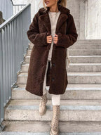 Women's Long Teddy Coat – Plush Relaxed Winter Overcoat