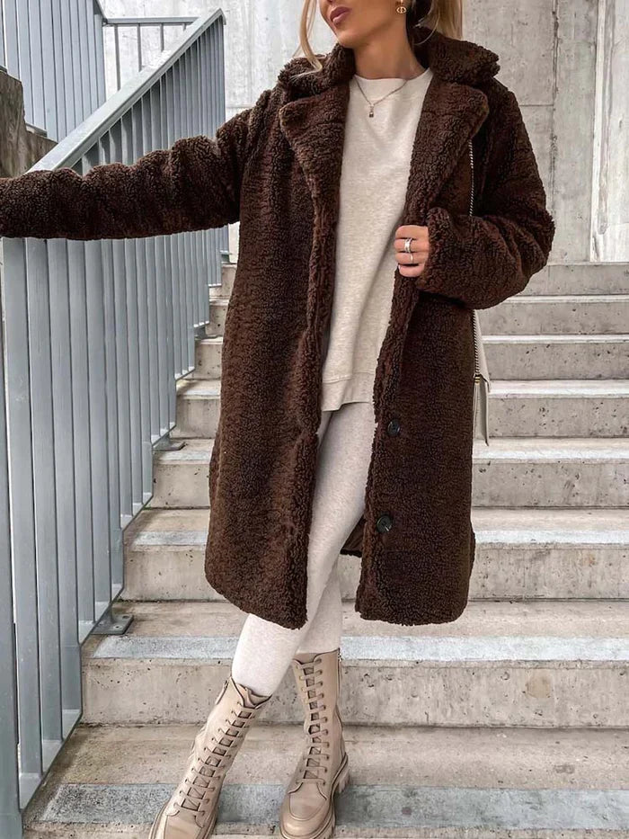 Women's Long Teddy Coat – Plush Relaxed Winter Overcoat