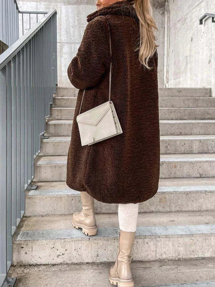 Women's Long Teddy Coat – Plush Relaxed Winter Overcoat