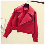 Women's Cropped Faux Leather Jacket – Retro Zip-Up Biker Jacket