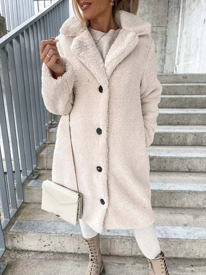 Women's Long Teddy Coat – Plush Relaxed Winter Overcoat