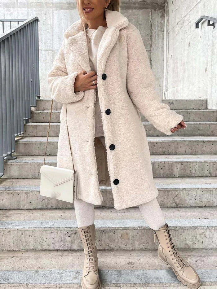 Women's Long Teddy Coat – Plush Relaxed Winter Overcoat