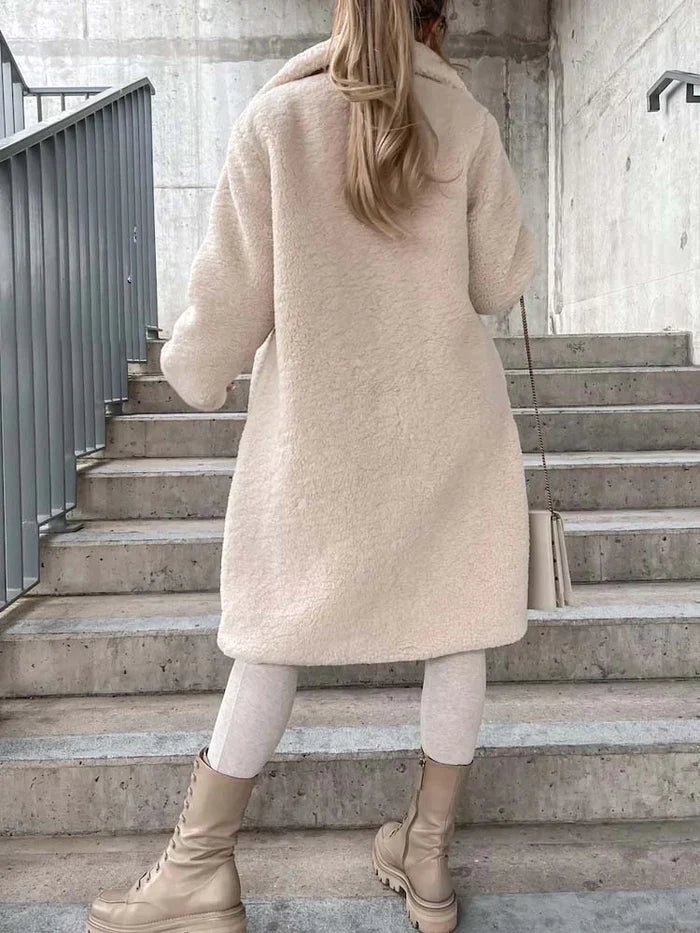 Women's Long Teddy Coat – Plush Relaxed Winter Overcoat