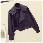 Women's Cropped Faux Leather Jacket – Retro Zip-Up Biker Jacket