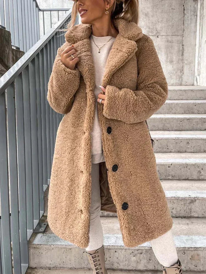 Women's Long Teddy Coat – Plush Relaxed Winter Overcoat