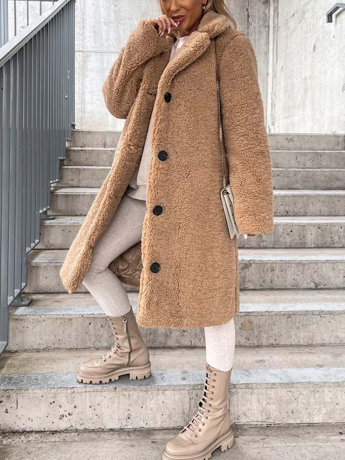 Women's Long Teddy Coat – Plush Relaxed Winter Overcoat