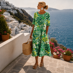 Women's Floral Midi Dress – Short Sleeve Flowy Summer Dress