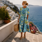 Women's Floral Midi Dress – Short Sleeve Flowy Summer Dress