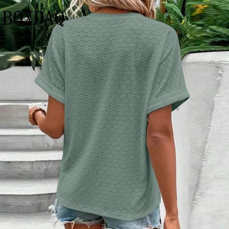 Women's V-Neck Blouse – Button Front Casual Blouse – Ariana