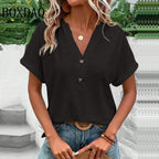Women's V-Neck Blouse – Button Front Casual Blouse – Ariana