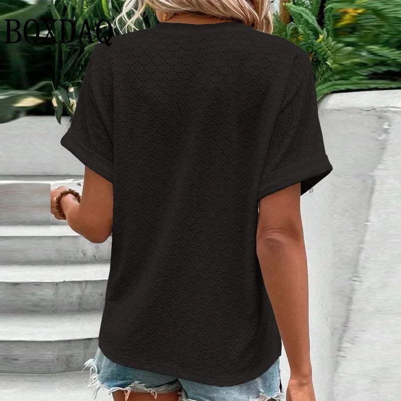 Women's V-Neck Blouse – Button Front Casual Blouse – Ariana