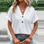 Women's V-Neck Blouse – Button Front Casual Blouse – Ariana