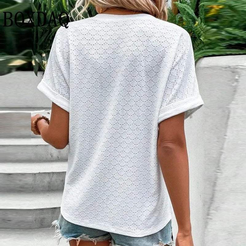 Women's V-Neck Blouse – Button Front Casual Blouse – Ariana