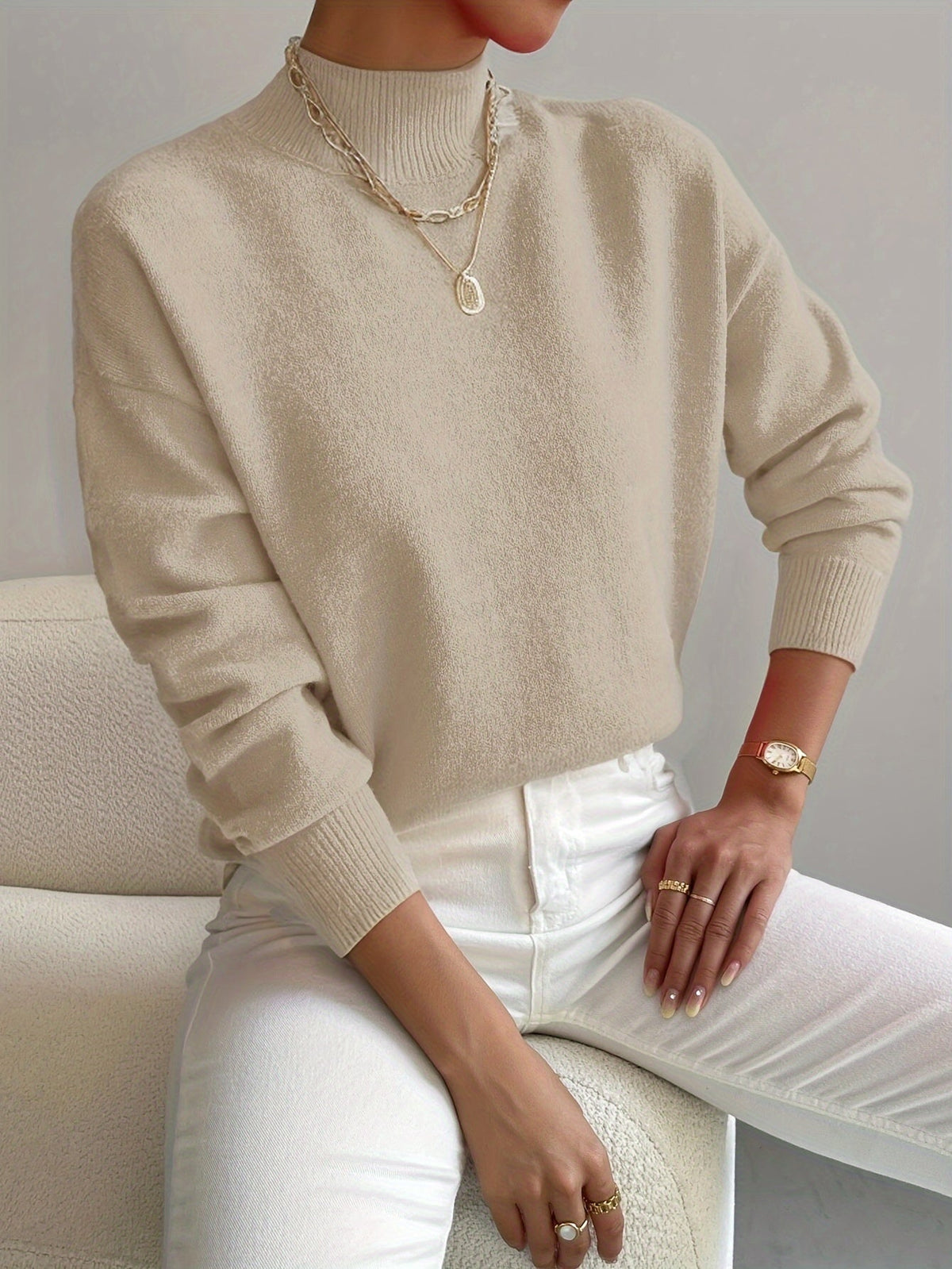 Women's Long Sleeve Sweater – Relaxed Ribbed Pullover
