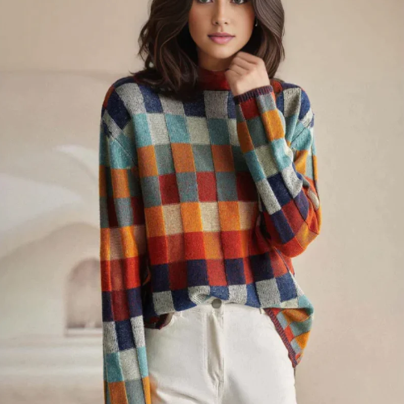 Women's Patterned Winter Sweater – Relaxed Long Sleeve Knit Pullover